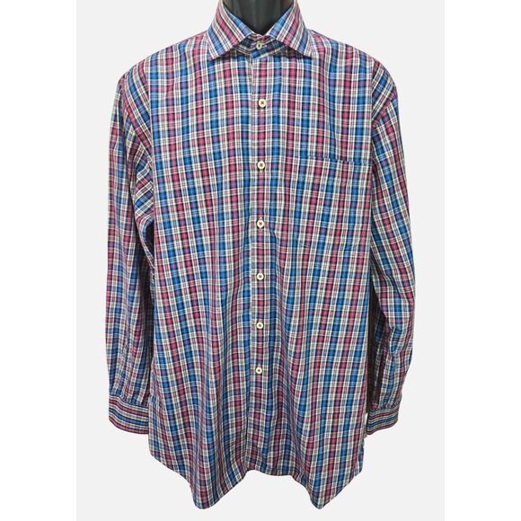 Peter Millar Mens Long Sleeve Classic Fit Plaid Button-Down Shirt Large - Picture 1 of 6